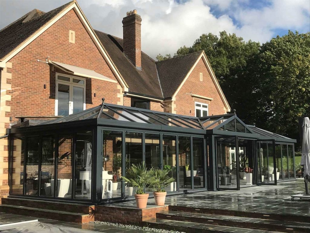 black aluminium conservatory pears